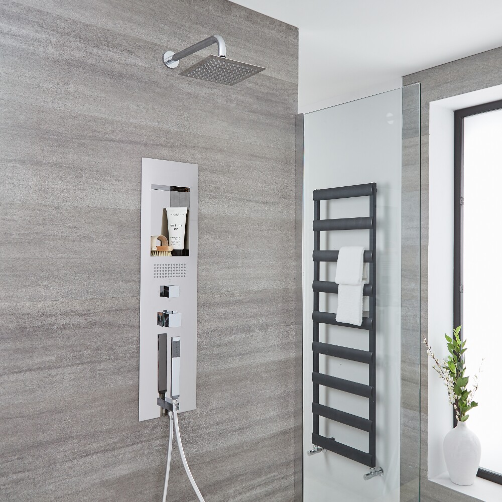 Milano Lisse Concealed Chrome Shower Panel with 200mm Square Head and Wall Arm