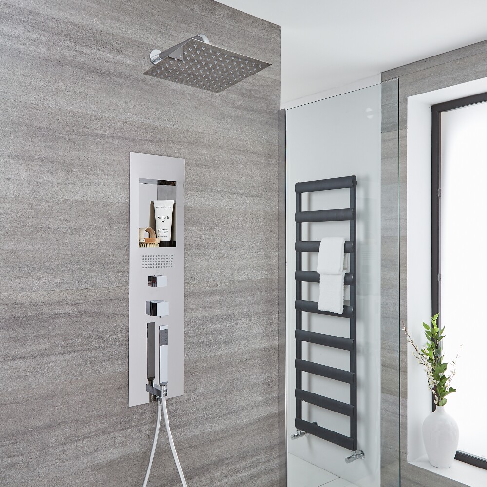 Milano Lisse Concealed Chrome Shower Panel with 300mm Square Head and Wall Arm