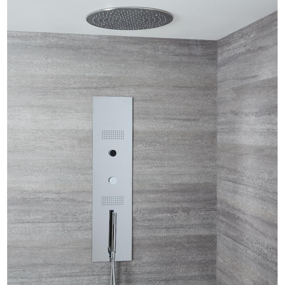 Milano Vis - Concealed Digital Shower Tower Panel with 400mm Round Recessed Ceiling Head, 2 Body Jets and Hand Shower