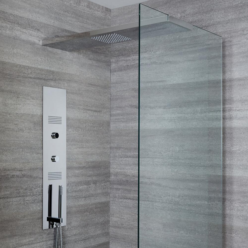Milano Vis - Concealed Digital Shower Tower Panel with 900mm Glass Grabbing Shower Head, 2 Body Jets and Hand Shower