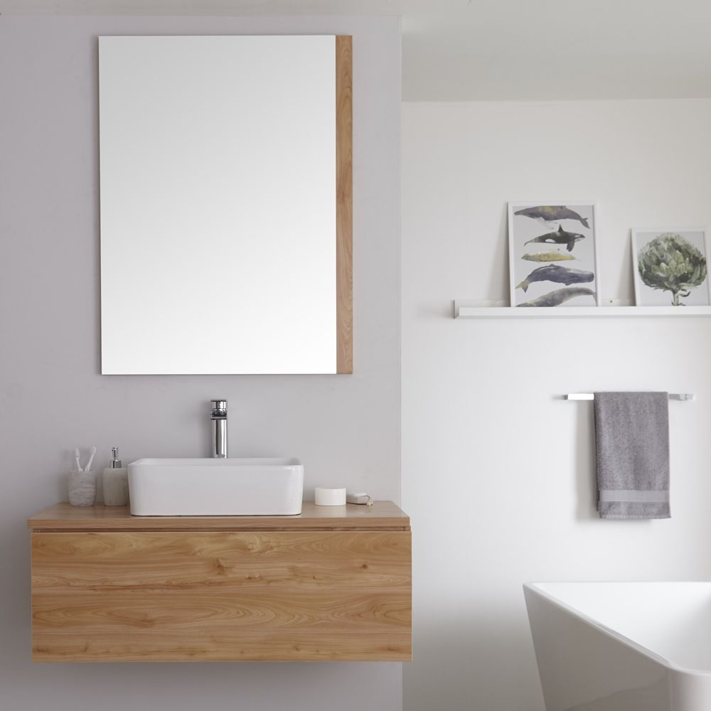 Milano Oxley Golden Oak 1000mm Wall Hung Vanity Unit With Countertop Basin