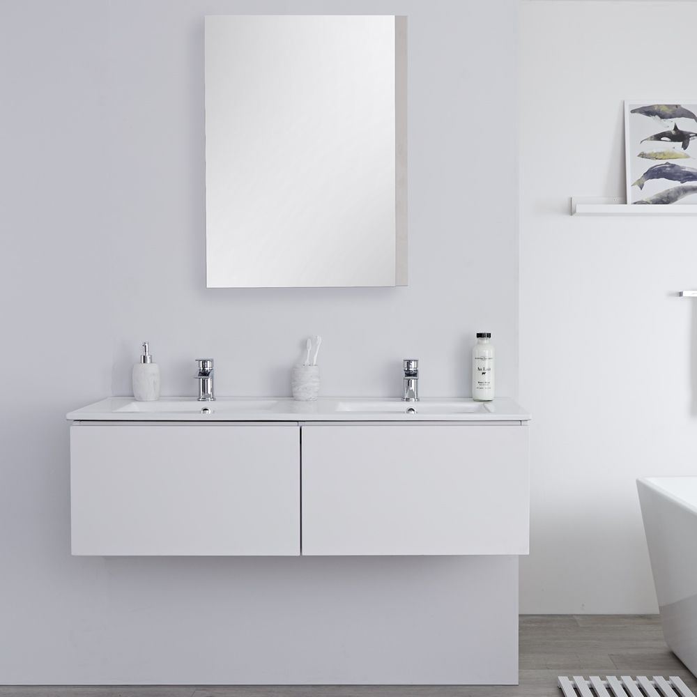 White 1200mm Wall Hung Vanity Unit With, Wall Hung Double Vanity Unit Grey