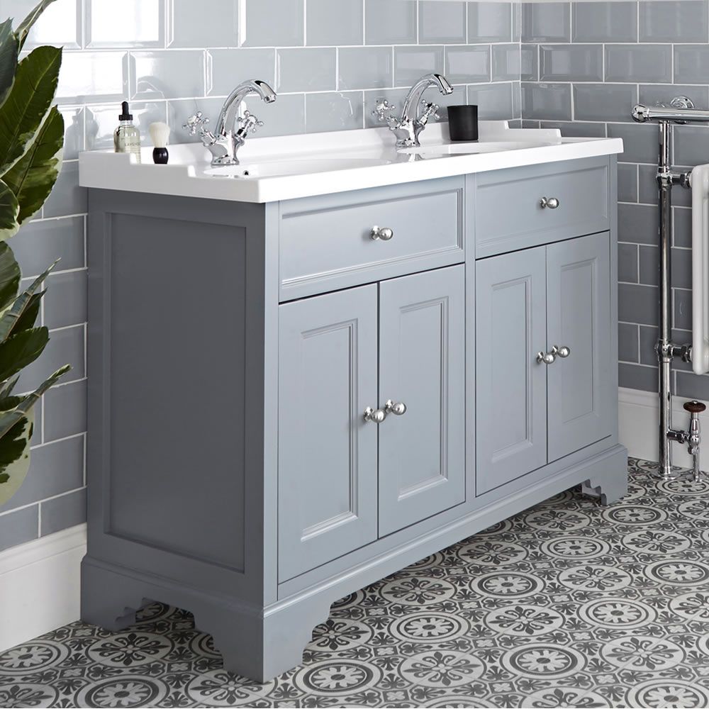 Milano Thornton Light Grey 1200mm Traditional Vanity Unit With Double Basin - Double Basin Vanity Unit Bathroom