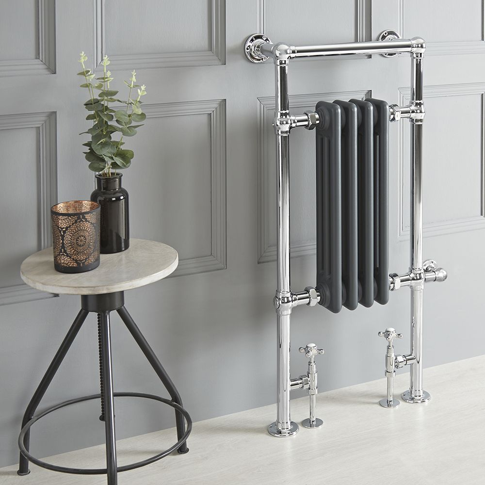 Milano Elizabeth - Anthracite Traditional Dual Fuel Heated Towel Rail - 930mm x 450mm - Choice 