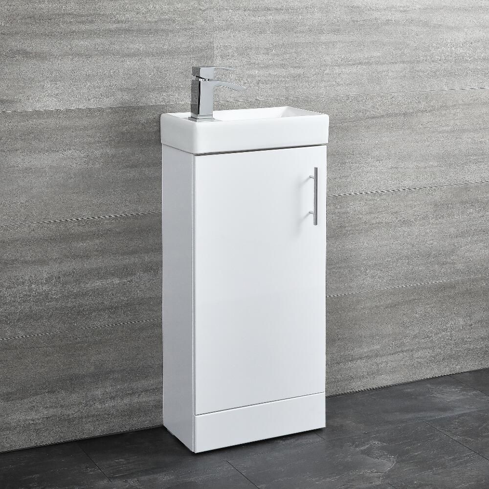 Milano Lurus White 400mm Minimalist Compact Floor Standing Cloakroom Vanity Unit With Basin