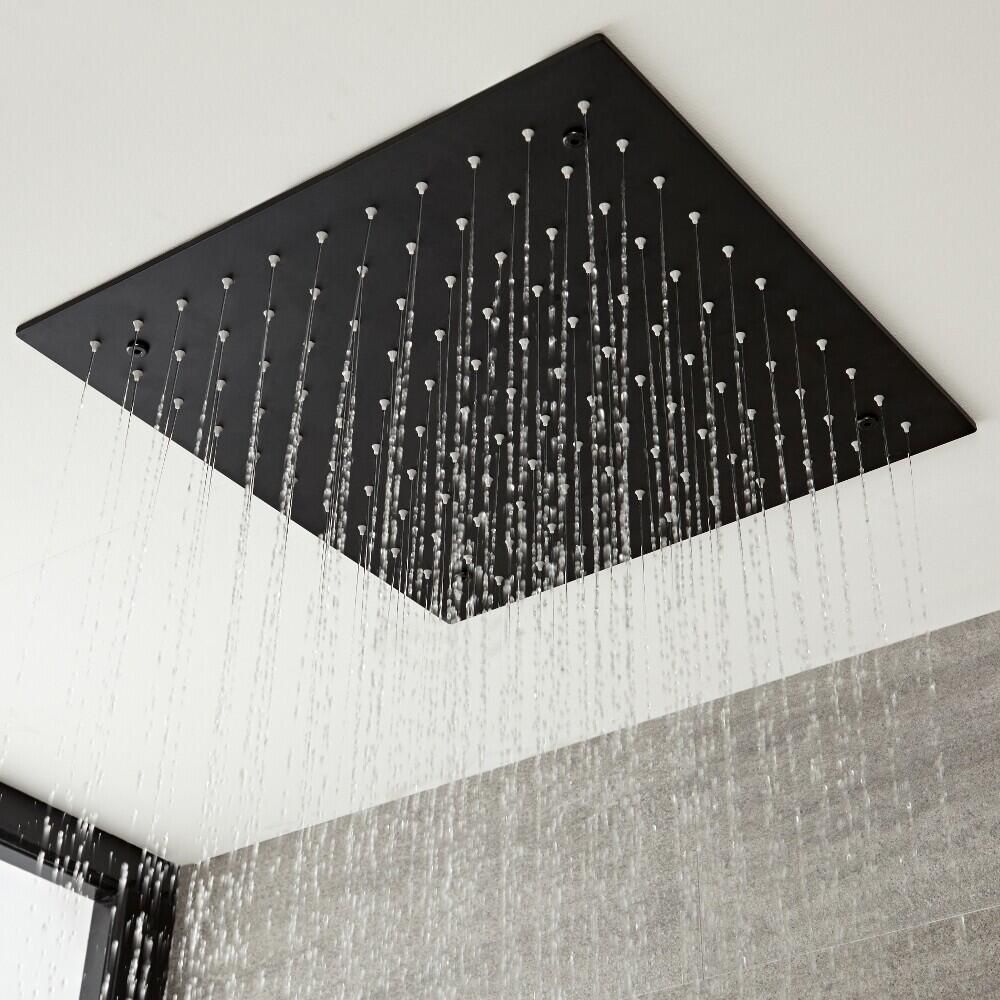Milano Nero Modern 400mm Square Ceiling Mounted Recessed Shower Head Black