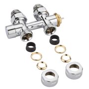 Milano - Chrome Thermostatic H-Block Straight Radiator Valves - 15mm Copper Euro Cone Adapters