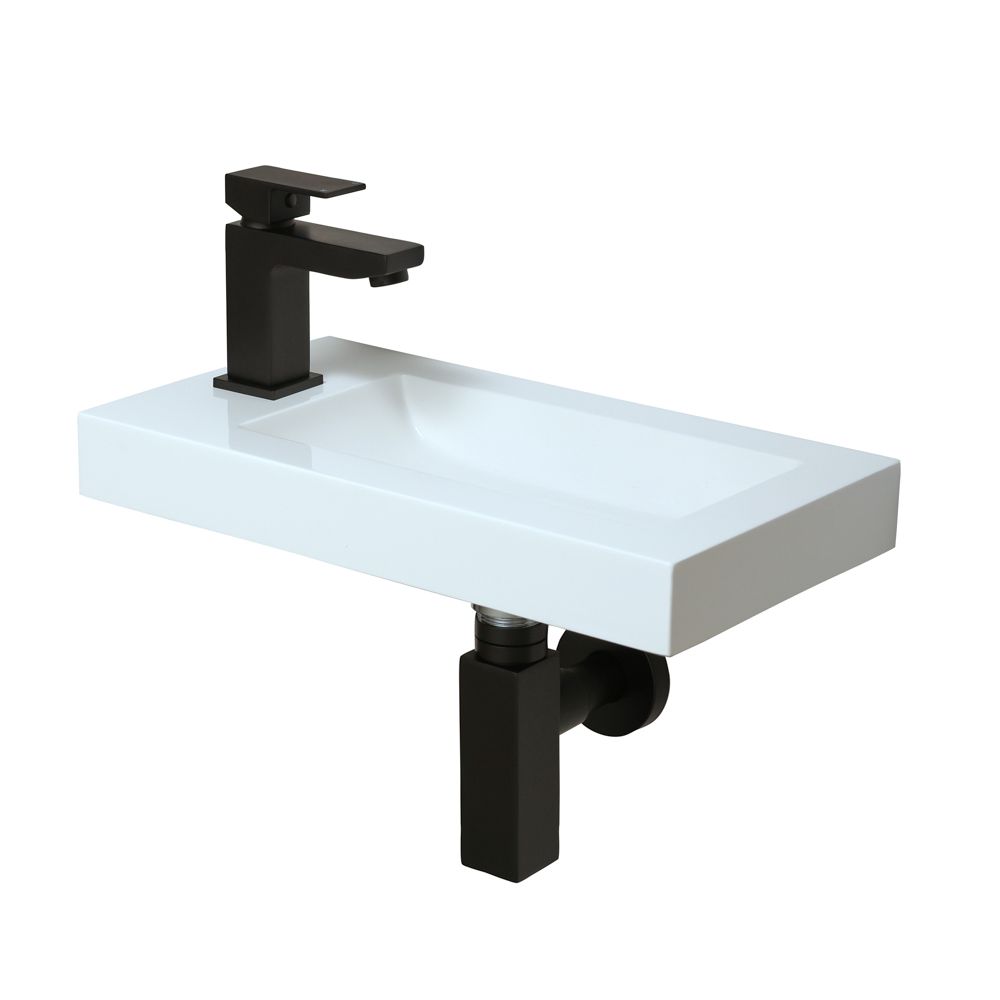 Milano Elswick Modern Rectangular Wall Hung Cloakroom Basin 440mm x 235mm 1 Tap Hole Choice of Tap and Trap Finish