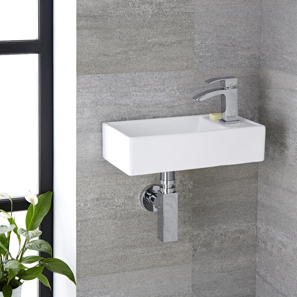 Milano Dalton White Modern Rectangular Wall Hung Basin 400mm X 