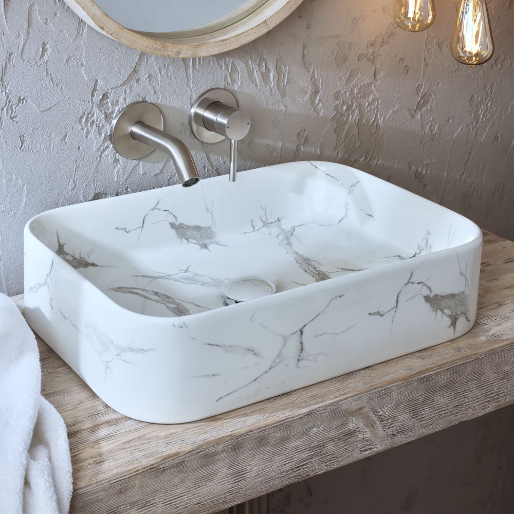 Milano Rivington - Marble Effect Rectangular Countertop Basin - 505mm x ...