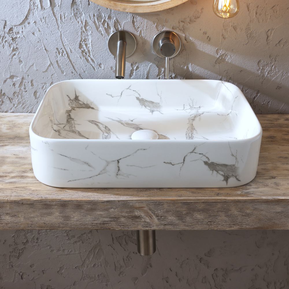 Milano Rivington - Marble Effect Rectangular Countertop Basin - 505mm x ...