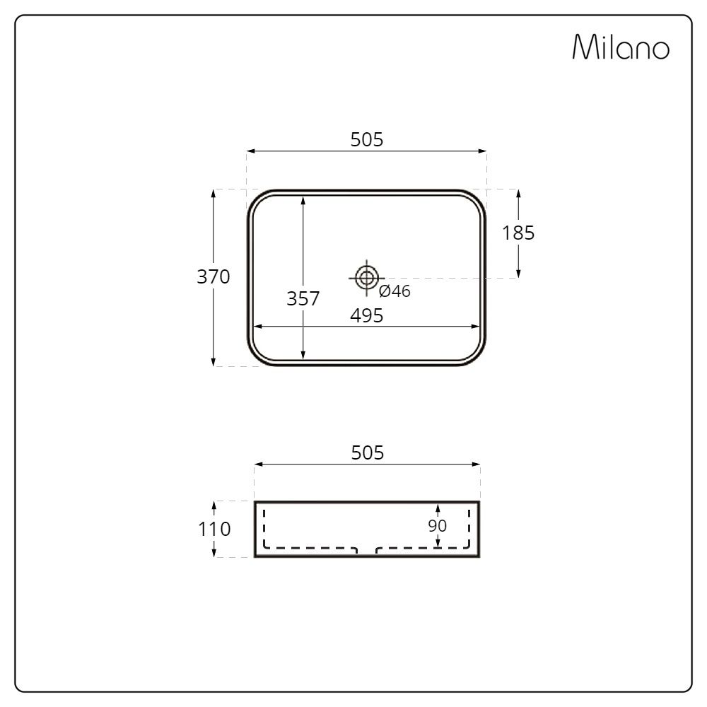 Milano Rivington Marble Effect Rectangular Countertop Basin 505mm x