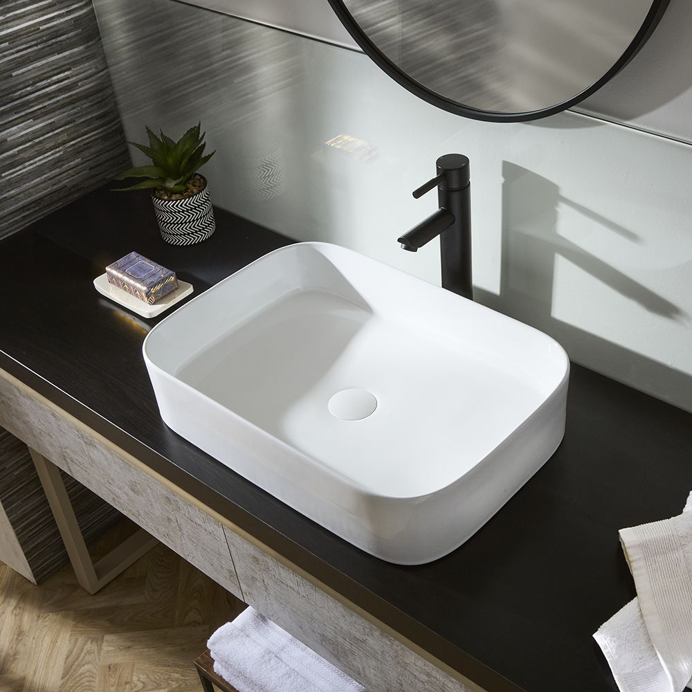 Milano Covent - White Modern Rectangular Countertop Basin - 550mm x ...