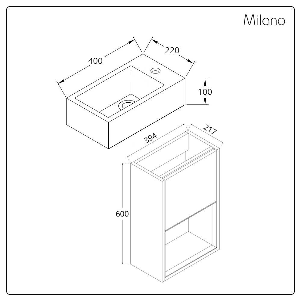 Milano Bexley - 400mm Wall Hung Open Shelf Cloakroom Vanity Unit with ...