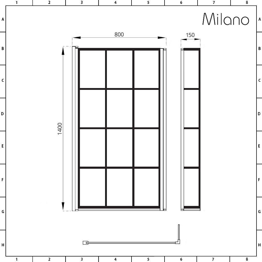 Buy Milano Barq - Recessed Walk In Shower Enclosure With Black Grid - View #3