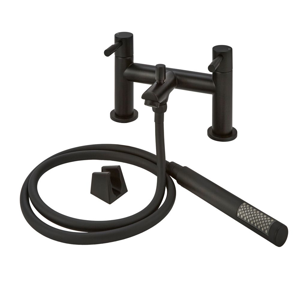 Milano Nero - Modern Bath Shower Mixer Tap with Hand Shower - Black