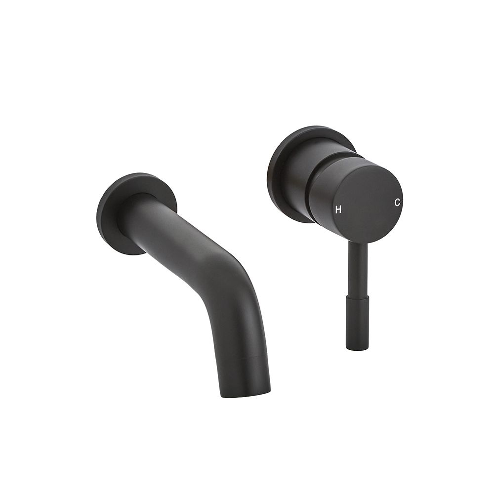 Milano Nero Modern Wall Mounted Mono Bathroom Basin Mixer Tap Lever