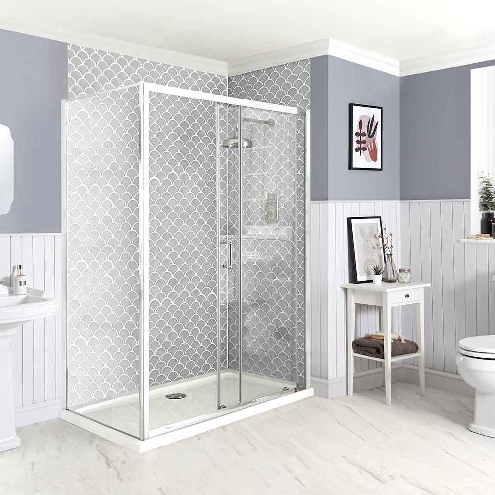 ElEGANT 1200x760mm Modern Black Shower Door Sliding Shower Enclosure With 8mm Easy Clean Glass 56643481