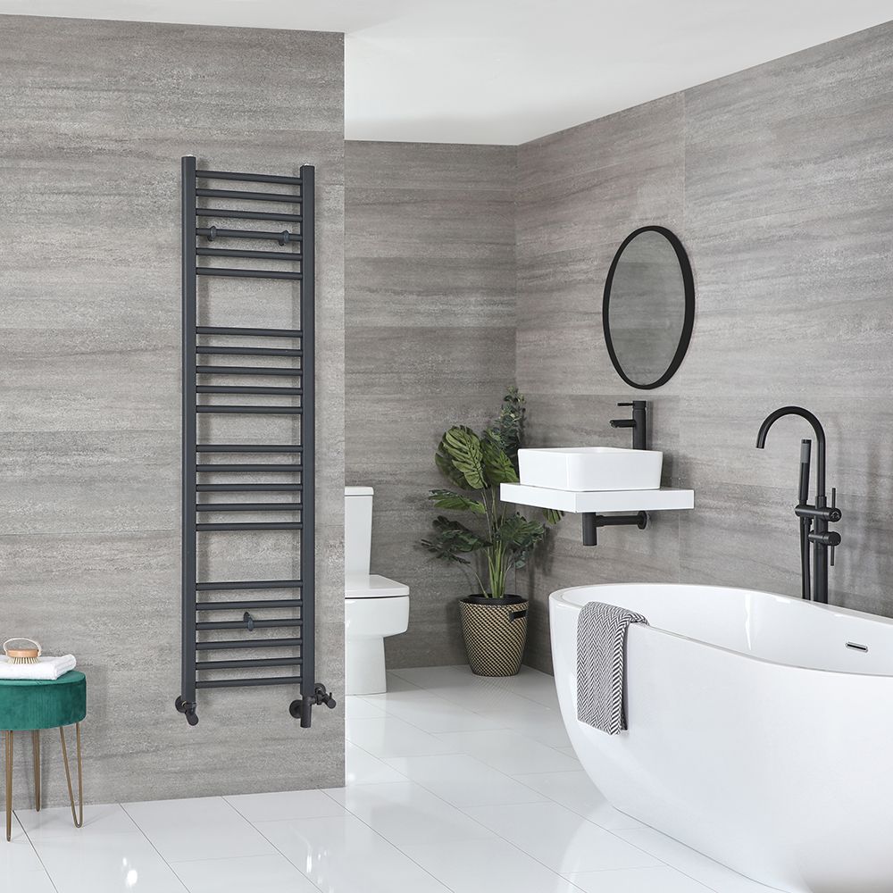 Anthracite towel radiator 400mm wide outlet