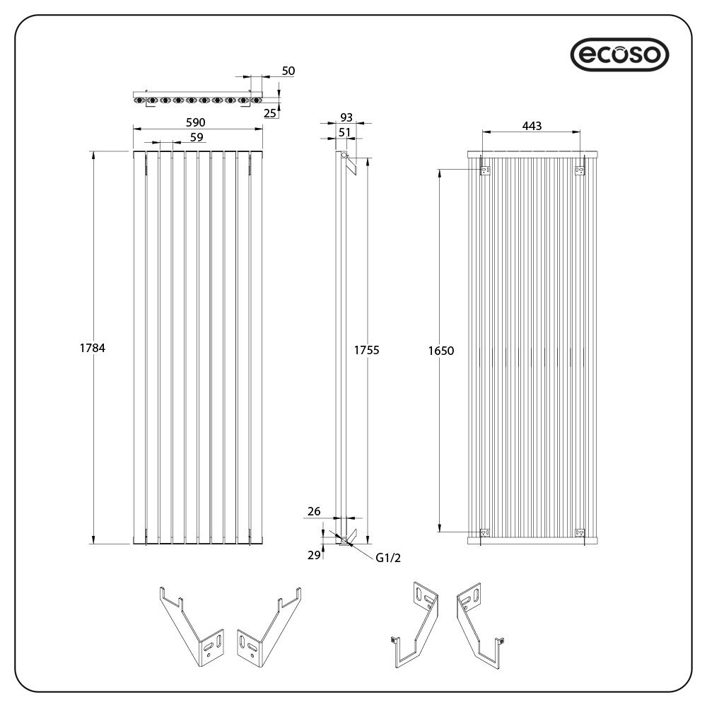 Ecoso Radiator ECOSO Aruba Ardus - White Dry Heat 1500W Vertical Electric Designer ...