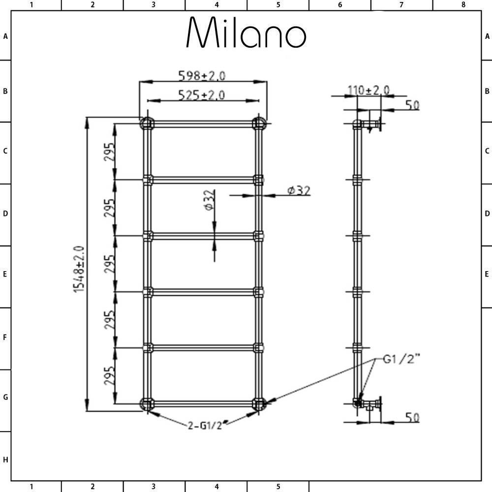 Milano Derwent Chrome Traditional Minimalist Heated Towel Rail 1550mm x 600mm