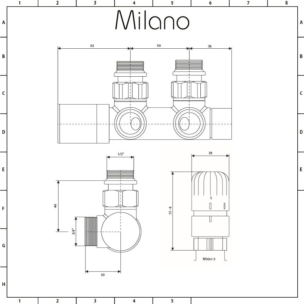 Milano - Chrome Thermostatic H-Block Angled Radiator Valves - 15mm ...