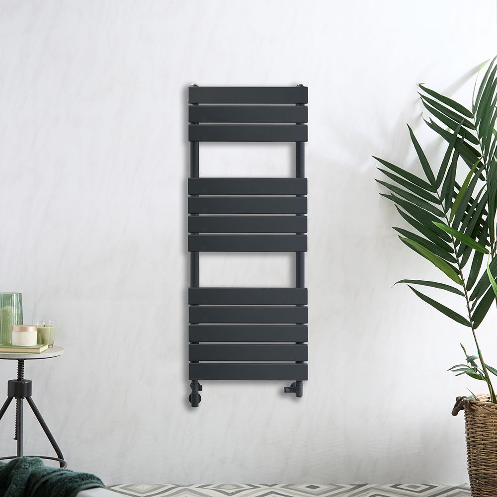 Milano Lustro Dual Fuel Designer Anthracite Flat Panel Heated Towel Rail 1200mm x 450mm