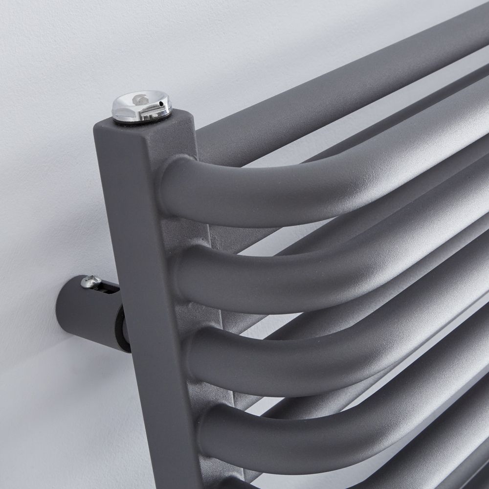 Milano Bow Anthracite D Bar Central Connection Heated Towel Rail 736mm x 600mm