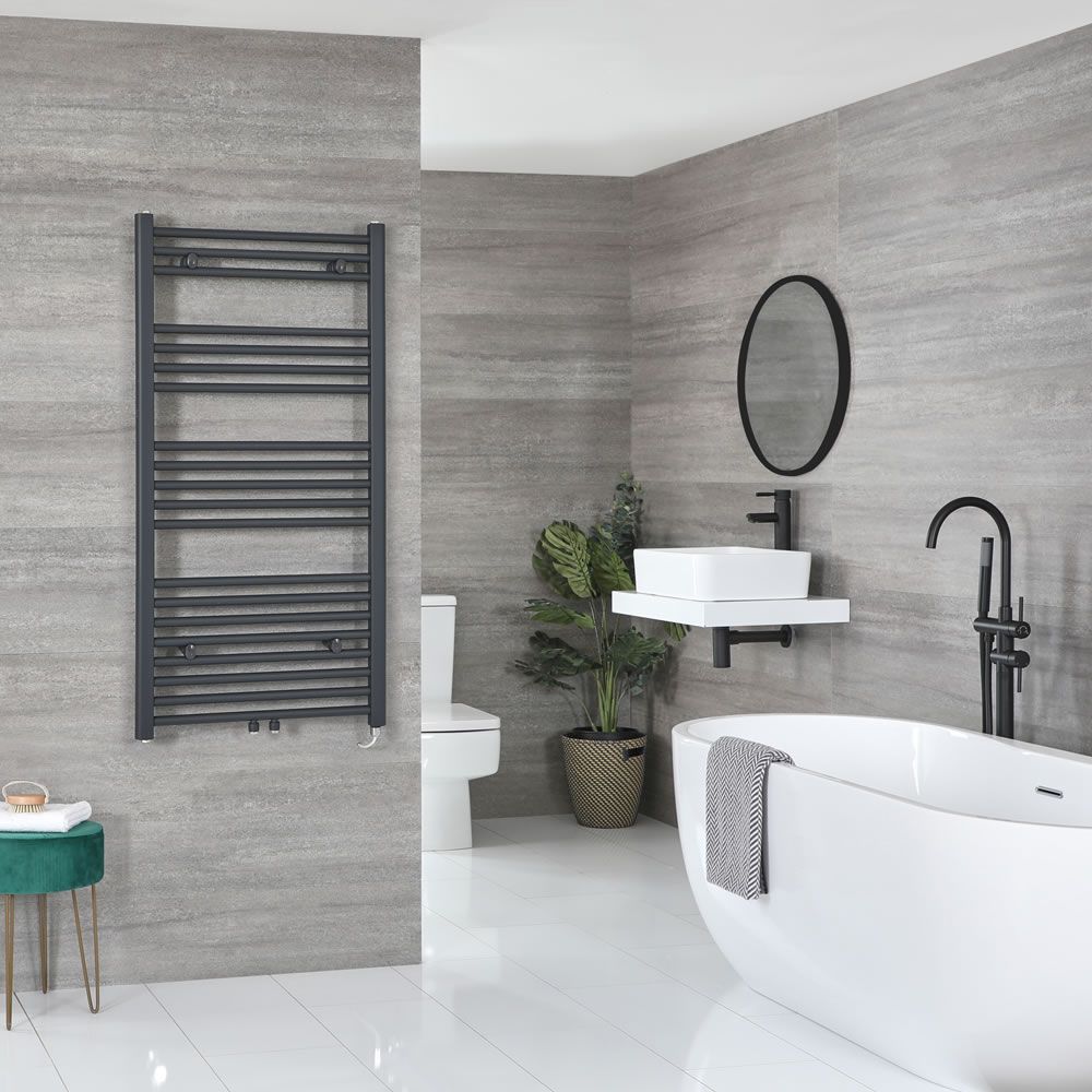 Milano Neva Electric Anthracite Heated Towel Rail Choice of Size and Heating Element