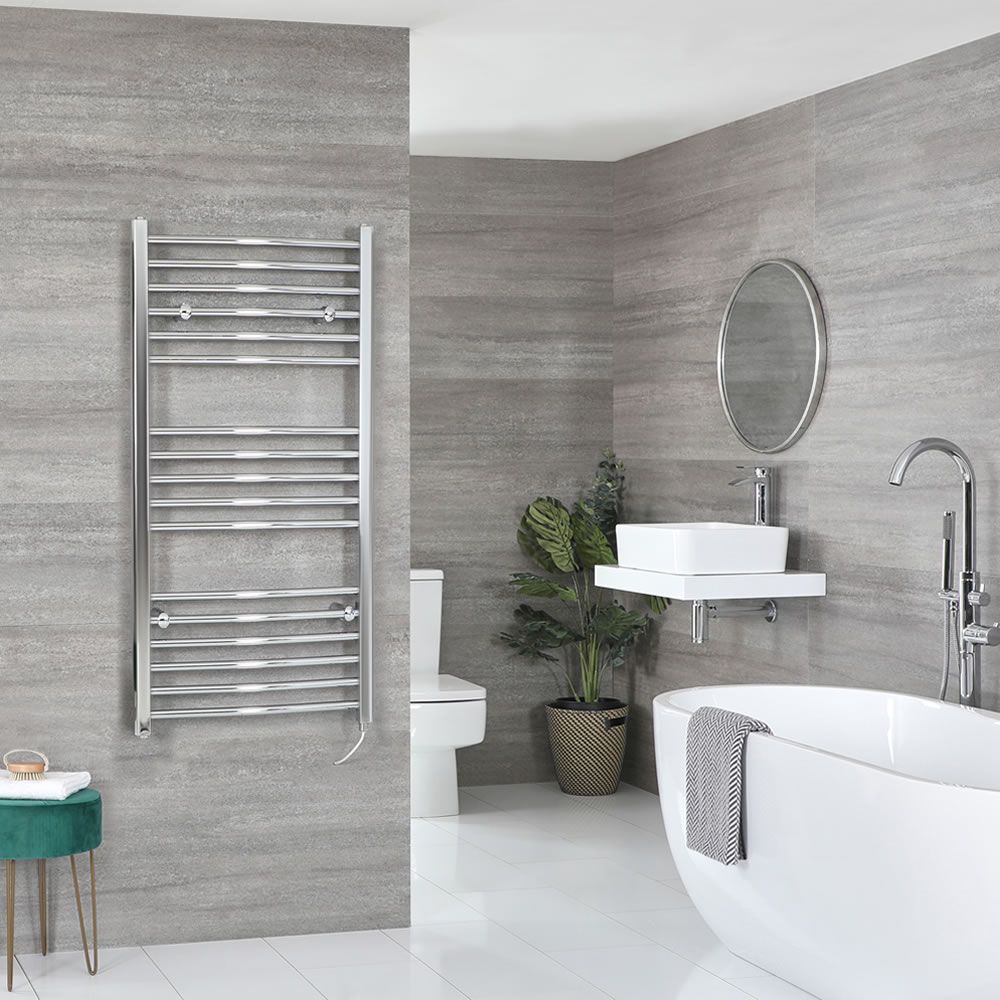 Milano Kent Electric Chrome Curved Heated Towel Rail 1200mm x 600mm