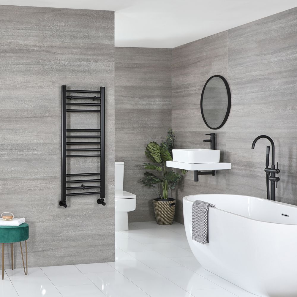 Milano Nero Matt Black Straight Heated Towel Rail 1000mm x 400mm