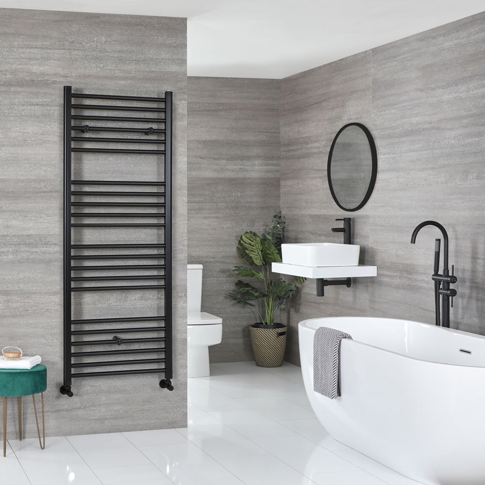 Matt black heated towel rail top