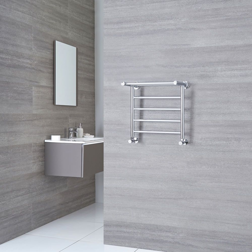 Milano Pendle Chrome Heated Towel Rail with Heated Shelf 494mm x 532mm