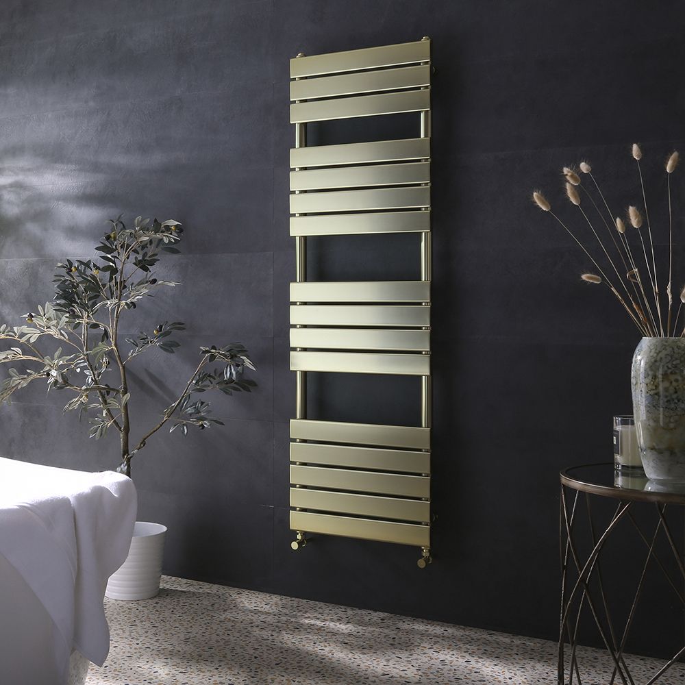 Milano Lustro Designer Brushed Brass Flat Panel Heated Towel Rail 1600mm x 500mm