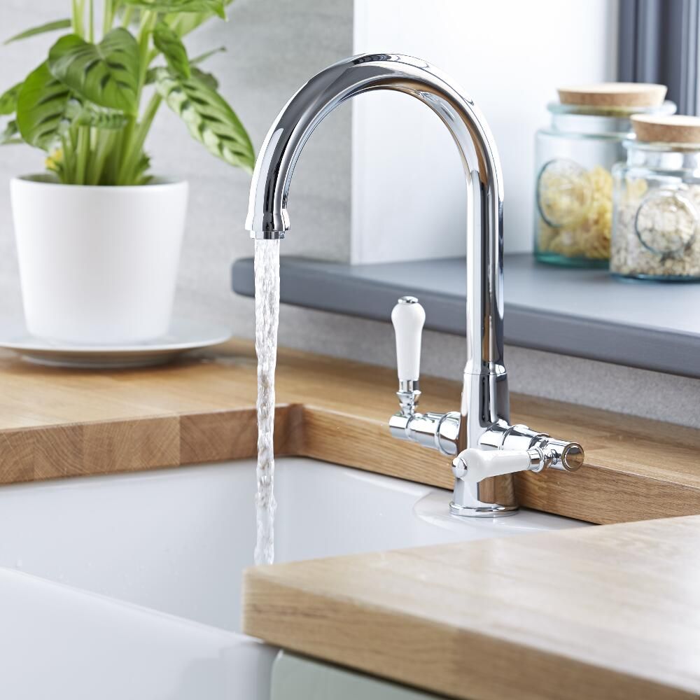 Milano Elizabeth Traditional Lever Head Kitchen Mixer Tap Chrome and White