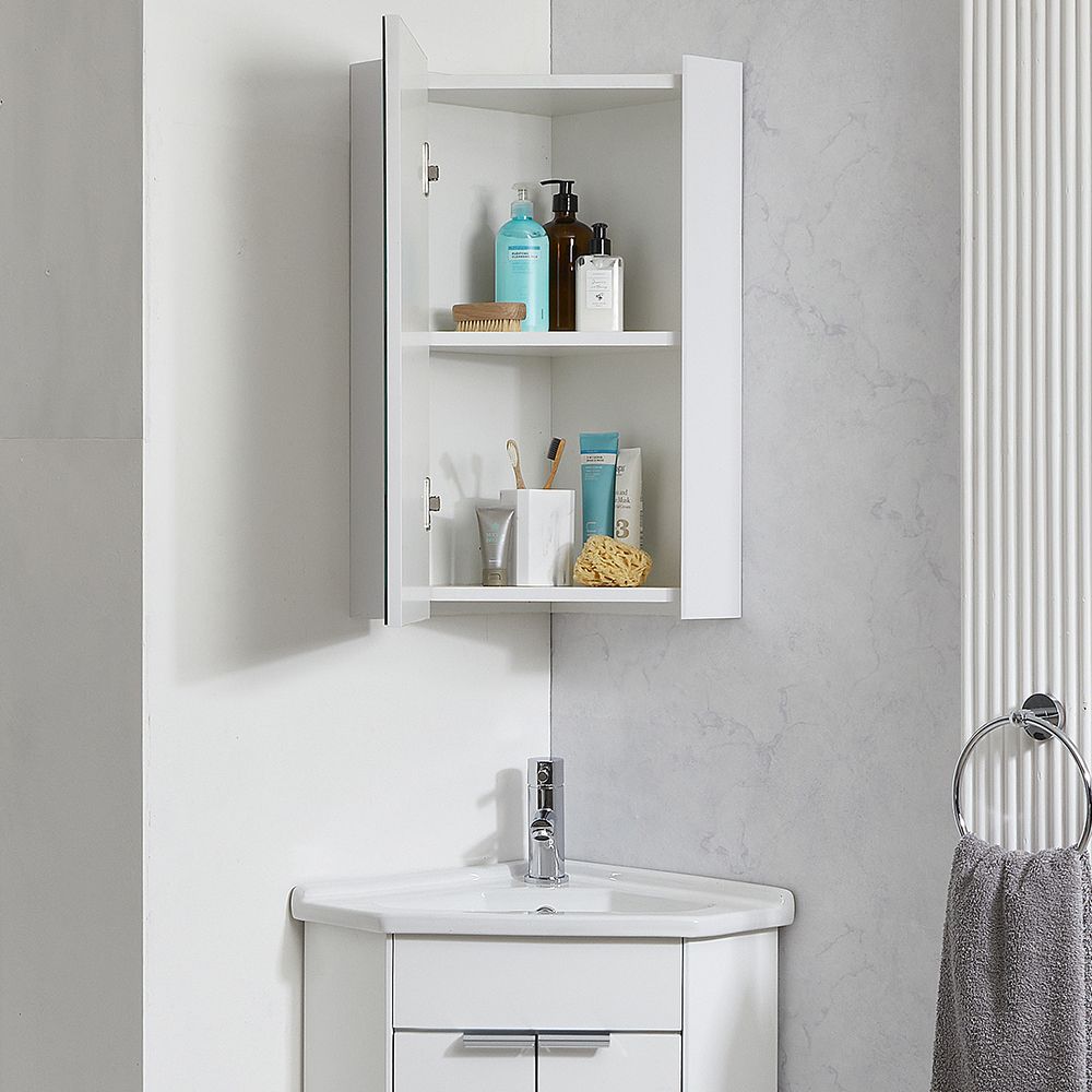 Milano Lurus White Modern Bathroom Mirrored Corner Cabinet 650mm x 459mm