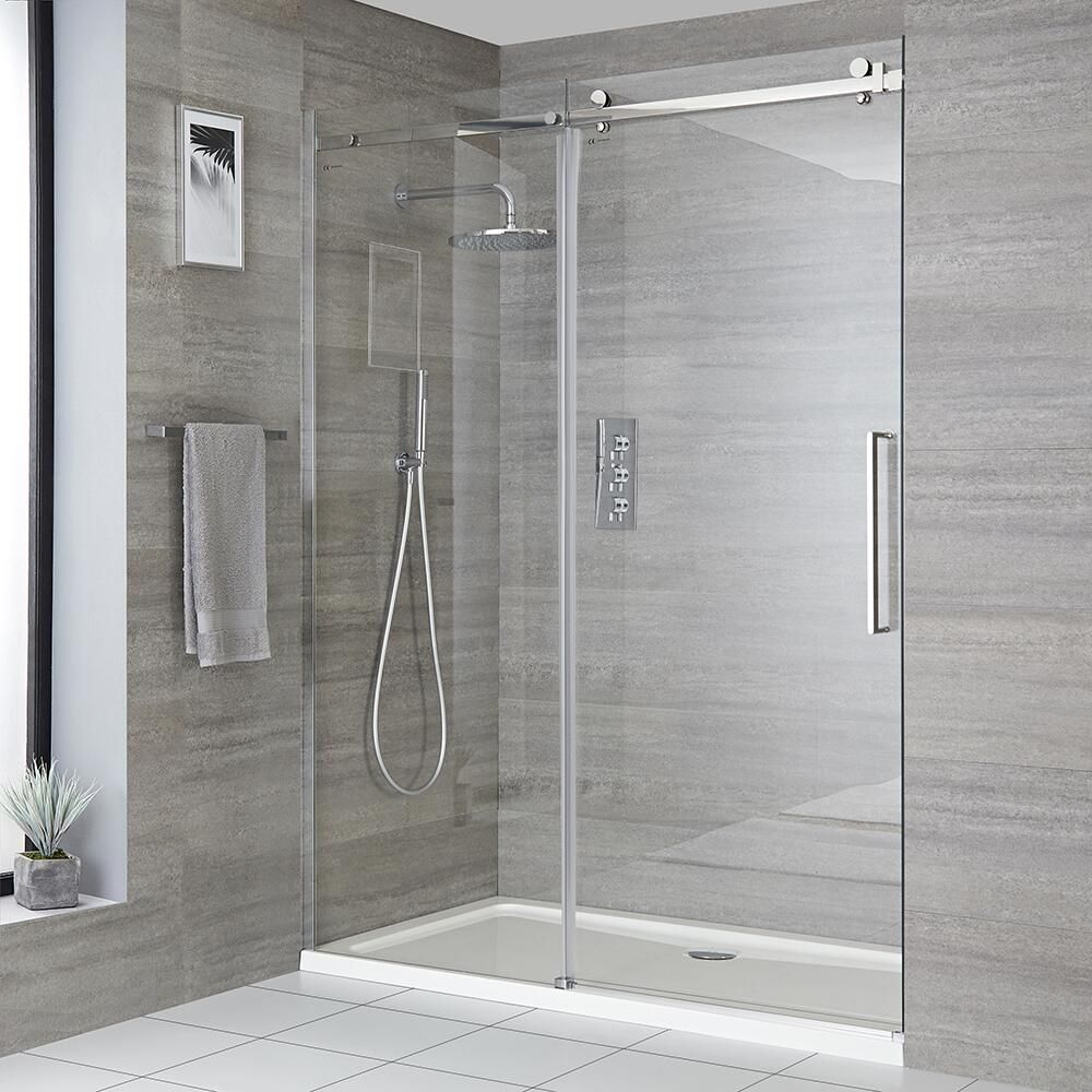 Milano Portland - Chrome Frameless Sliding Shower Door with Tray ...