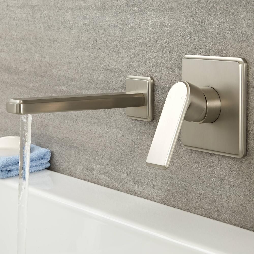 Milano Ashurst - Modern Wall Mounted Basin or Bath Mixer Tap - Brushed ...
