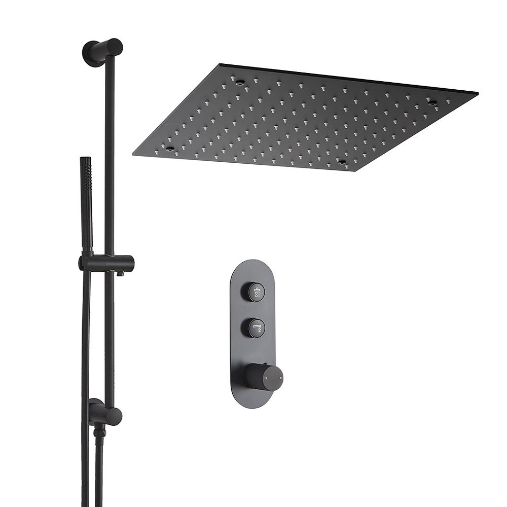Milano Orta - Black Thermostatic Push Button Shower with Recessed ...