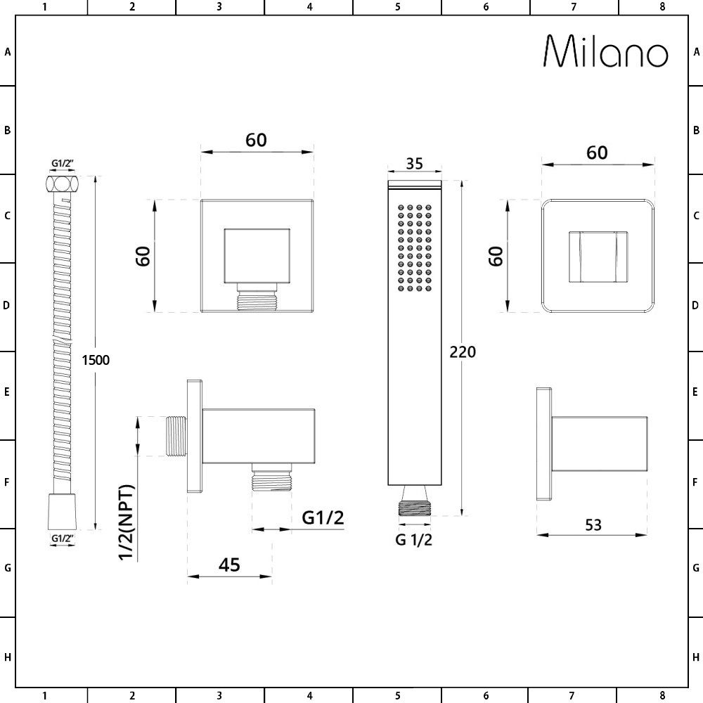 Milano Hunston Brushed Nickel Thermostatic Shower with Recessed Shower Head and Hand Shower 2 Outlet