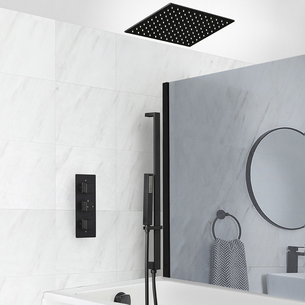 Milano Preto - Black Thermostatic Shower with Diverter, Recessed  