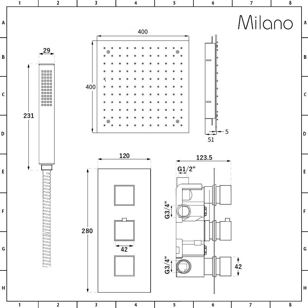 Milano Preto - Black Thermostatic Shower with Diverter, Recessed  
