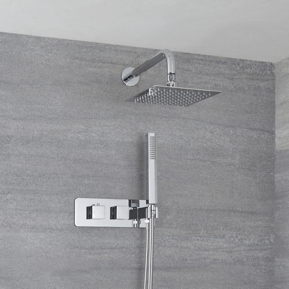 Milano Arvo - Chrome Modern Square Twin Diverter Thermostatic 
