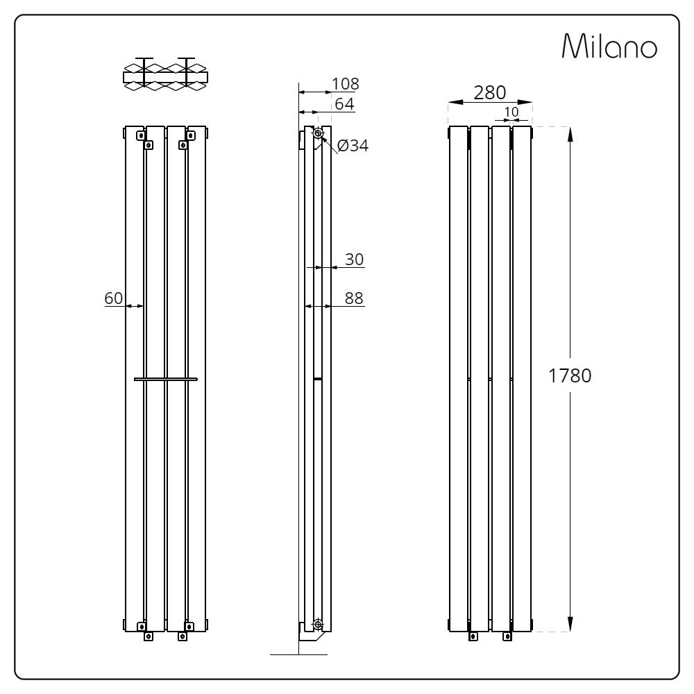 Milano Viti - White Diamond Panel Vertical Designer Radiator 