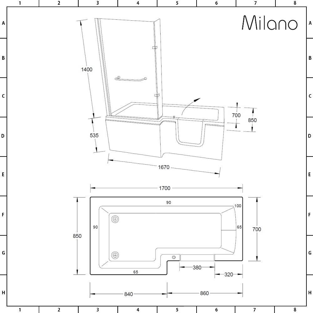 Milano Merso - 1700mm x 850mm Easy Access Walk-In L-Shaped Shower Bath ...