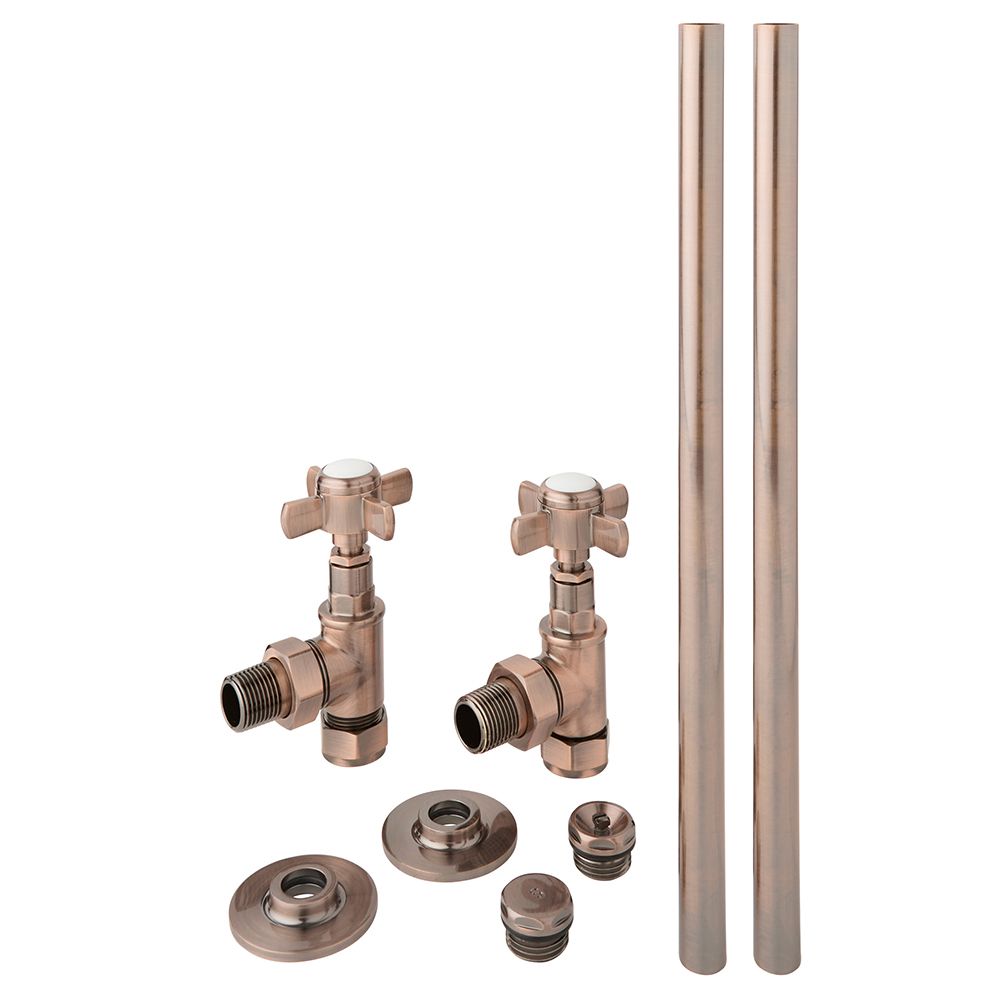 Milano Radiator Inserts Milano - Traditional Pipe and Angled Radiator Valve Set - Brushed Bronze
