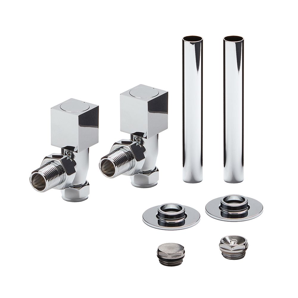 Milano - Modern Square Angled Radiator Valve and Pipe Sleeve Set ...