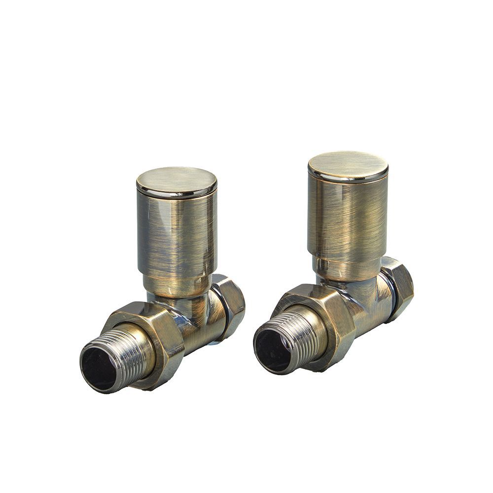 Modine Radiator Valves Milano - Modern Pipe and Straight Radiator Valve Set - Dark Brushed Brass
