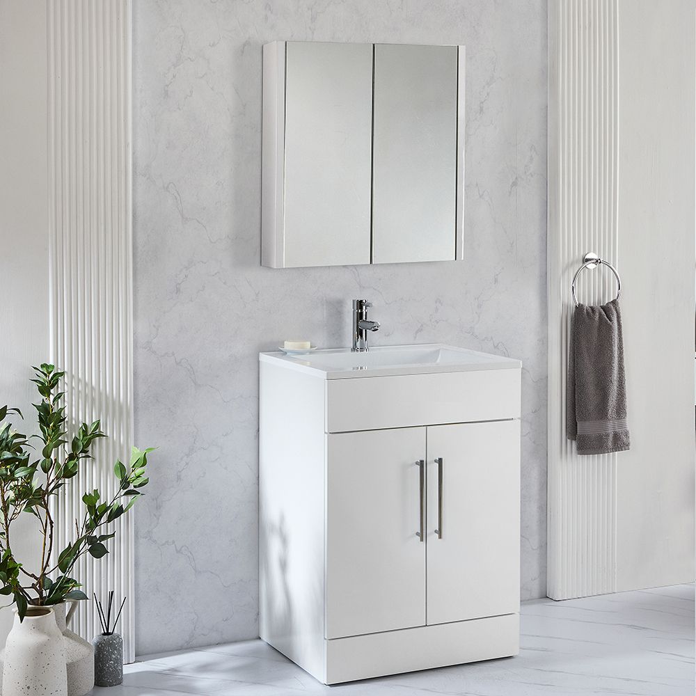 Milano Lurus - White Modern Wall Hung Bathroom Mirrored Cabinet - 650mm ...