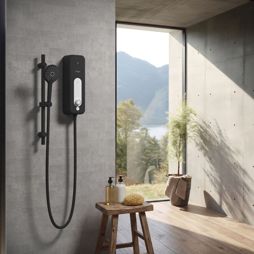 Aquas Well - 9.5kW Electric Shower with Riser Rail Kit - Choice of Finish